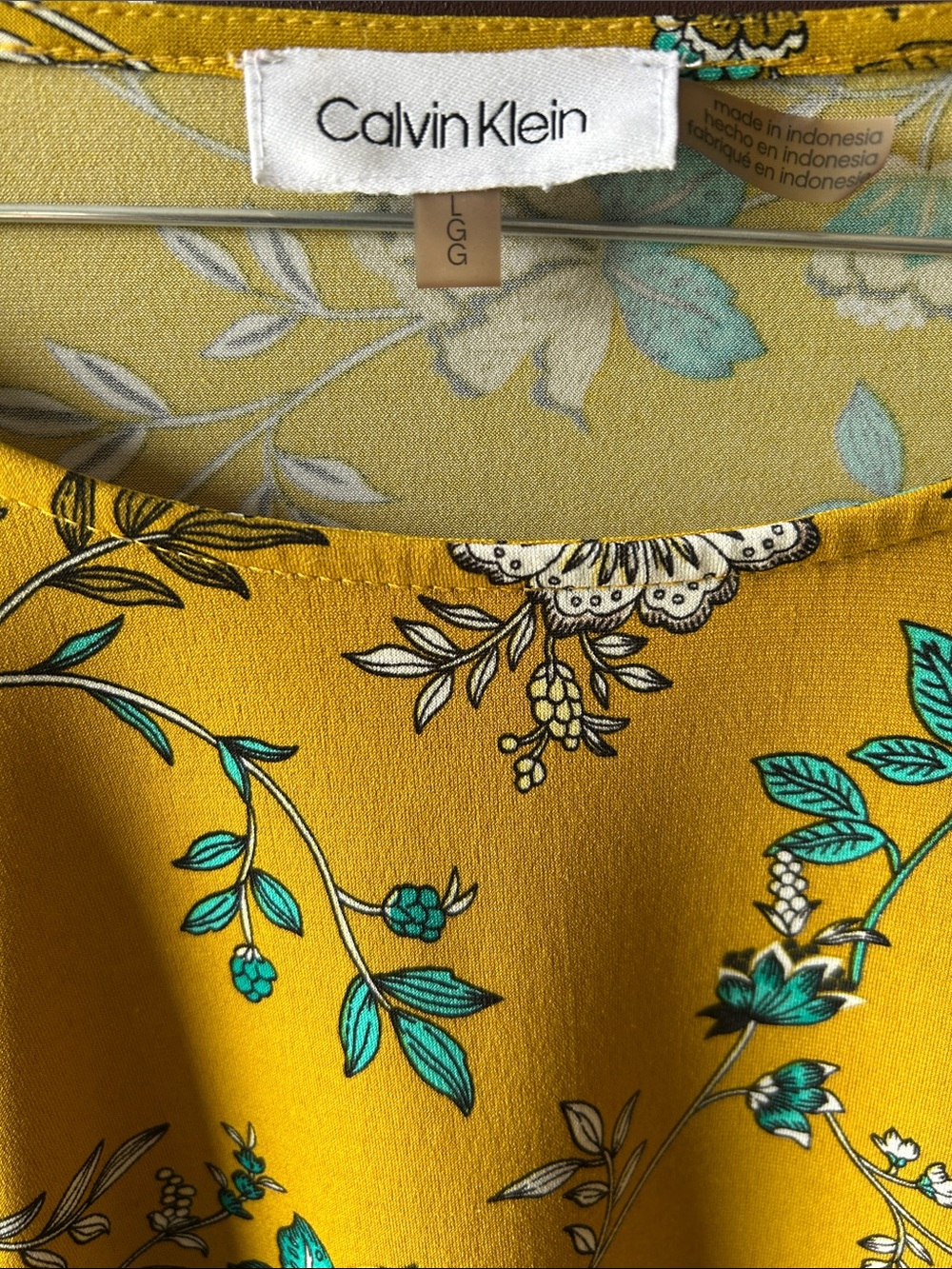 Calvin Klein Mustard Floral Long-Sleeve Blouse - Picture 2 of 2